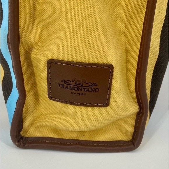 TRAMONTANO Napoli Italian Leather and Canvas Tote Bag Made in Italy - Picture 8 of 9